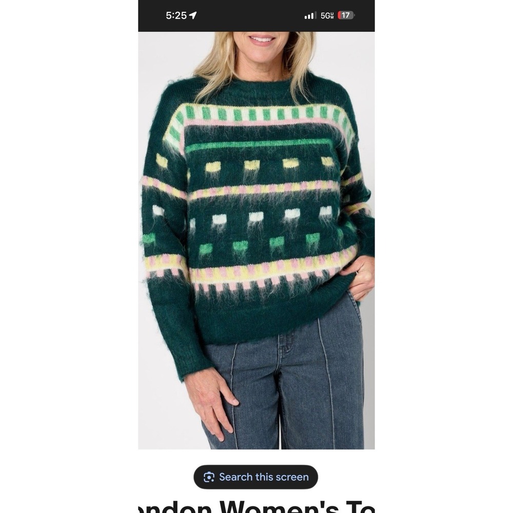 Stacy London Women's Top Sweater Size M Patterned‎ Crew, Multi-Colored NWT QVC